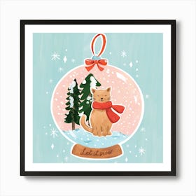 Snow Globe Cat Christmas Poster