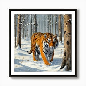 Tiger In The Snow Art Print