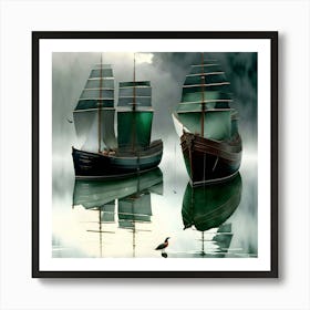  Two Ships In The Water 01 - Watercolor  Art Print