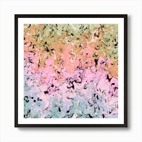 Abstract Marble Swirl Painting - Fluid Pastel Design - Retro Vintage Vibe - Pink Green Orange Blue - Rainbow Gradient Art Print