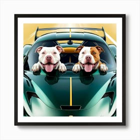 Vibrant Digital Art A Whimsical Scene Of Two Dogs In A Car 1 Art Print