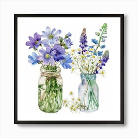 Wildflowers In Mason Jars Art Print