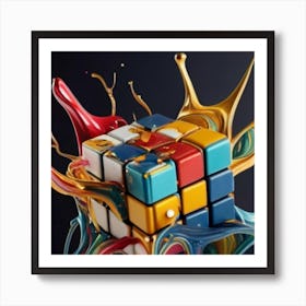 Colorful Rubiks Cube Dripping Paint 7 Art Print