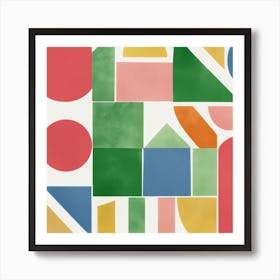 Geometric Shapes Green Red Object Art Print