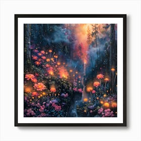 Fireflies In The Forest, In Warm Colors, Impressionism, Surrealism Poster