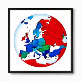 A Digitally Rendered Image Featuring A Circle Encompassing The Continent Of Europe With Each Europe (3) Art Print