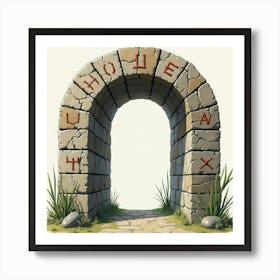 Ancient Magical Runes On A Stone Archway, Watercolor 1 Art Print