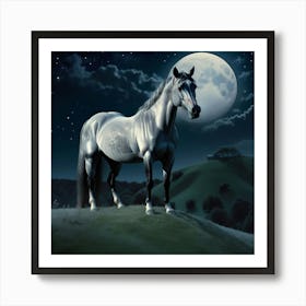 Horse In The Moonlight 25 Art Print