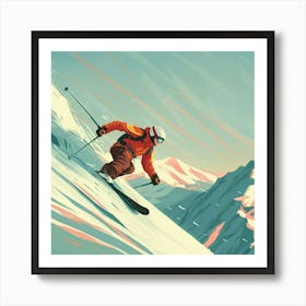 Skier In The Mountains Art Print