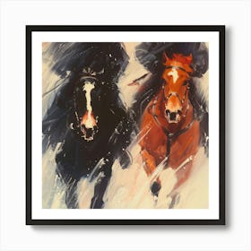 Two Horse Riders In The Snow Art Print