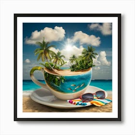 Coffee Cup With Beach Art Print