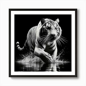 Tiger Running In Water 1 Art Print
