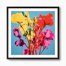 Andy Warhol Style Pop Art Flowers Sweet Pea 1 Square Art Print