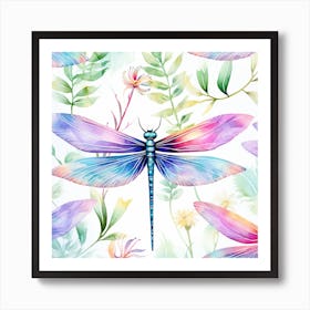Watercolor Dragonfly Pattern Art Print