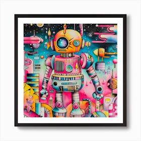 Robot In Space 3 Art Print
