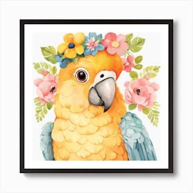 Floral Baby Parrot Nursery Illustration (15) Art Print