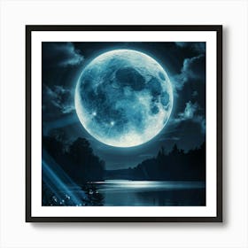 The Blue Moon Light Photo Illustration 3d Ren (1) Art Print