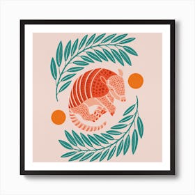 Armadillo   Orange And Teal Square Art Print