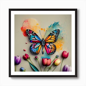  Butterfly painting with flower  Art Print