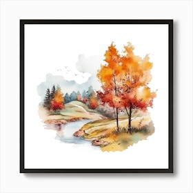 Watercolor Autumn Trees 8 Art Print