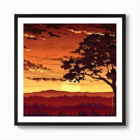 Sunset In The Savannah Art Print