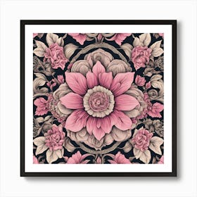 Pink Floral Wallpaper Art Print