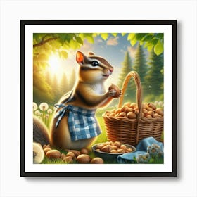 Chipmunk With Basket Of Nuts Art Print