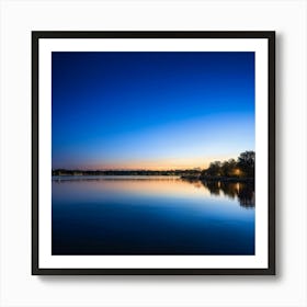 Tranquil Water Landscape Capturing The Essence Of A Scenic Evening Lights Softly Glimmering On The 1 Art Print