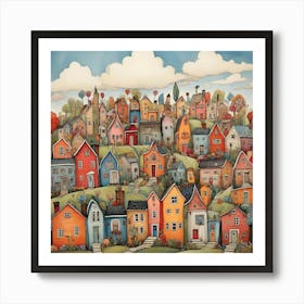 Folk Art Doodle Houses Village Art Print 3 Art Print