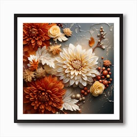 Autumn Flowers On A Dark Background Art Print