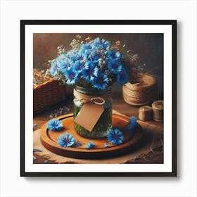 Blue Flowers In A Mason Jar 2 Art Print