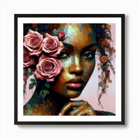 Woman With Roses Art Print