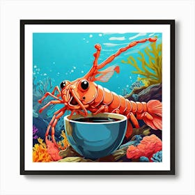 Lobster With A Cup Of Coffee Art Print