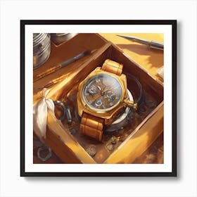 Honey Coloured Watch In A Box On The Table ) Art Print