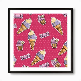 Seamless Pattern Patches With Ice Cream Art Print