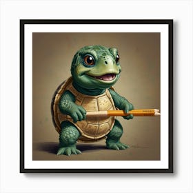 Turtle With Pencil Art Print