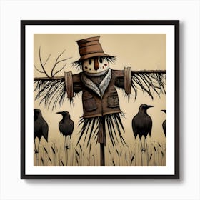 Whimsical scarecrow wall art print, Scarecrow in a field canvas artwork, Rustic scarecrow decor for walls, Harvest season scarecrow wall print, Scarecrow and pumpkins wall art, Fall-themed scarecrow painting print, Scarecrow art for farmhouse decor, Cute scarecrow illustration on canvas, Autumn scarecrow scene wall decor, Scarecrow in the garden art print. 2 Art Print