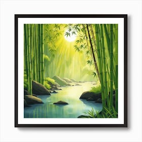 A Stream In A Bamboo Forest At Sun Rise Square Composition 37 Art Print