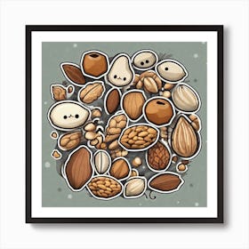 Nuts As A Background Sticker 2d Cute Fantasy Dreamy Vector Illustration 2d Flat Centered By Art Print