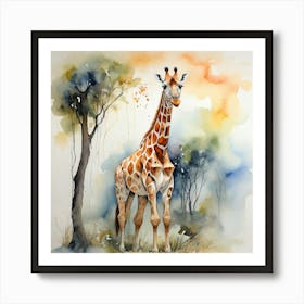 Giraffe Watercolor Painting Art Print