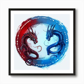 Two Dragons In A Circle Art Print