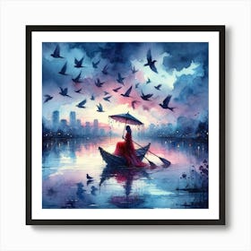 Woman In A Boat Art Print