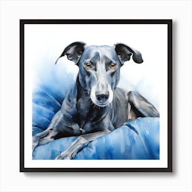 Blue Greyhound on a blue blanket Art Print
