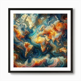 Abstract World Map 5 Art Print