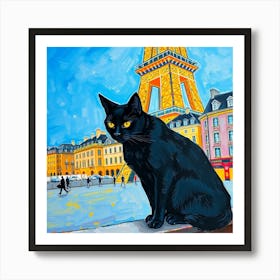 Black Cat In Paris 2 Art Print