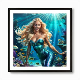 Beautiful Mermaid In Her Underwater World Art Print