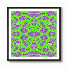 Neon Vibe Abstract Peacock Feathers Green And Purple Art Print