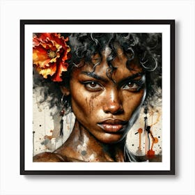 Watercolor Afro American Flamenco Dancer #1 Art Print