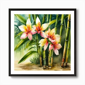 Watercolor Of Bamboo Art Print