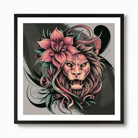 Lion Head Tattoo 1 Art Print